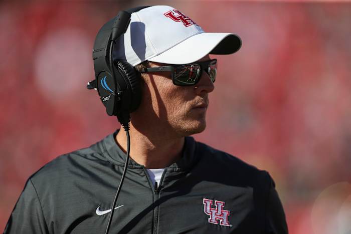 Oct 27, 2018; Houston, TX, USA; Houston Cougars head coach Major Applewhite looks on during the second quarter against the South Florida Bulls at TDECU Stadium. Mandatory Credit: Troy Taormina-USA TODAY Sports